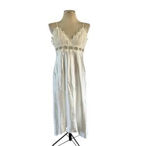 Linea Donatella White Maxi Slip Dress Sz L Fairycore Angelcore Boho Bridal Lace